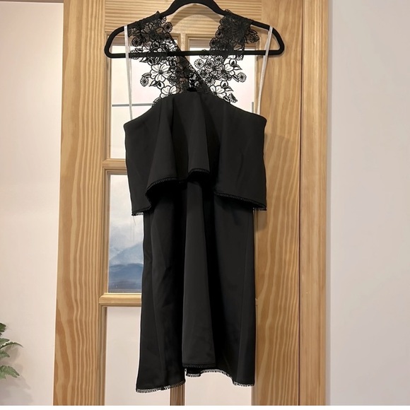 Foxiedox Dress ZOE MINI DRESS Black Floral Rosette Lace Neckline - Picture 7 of 8